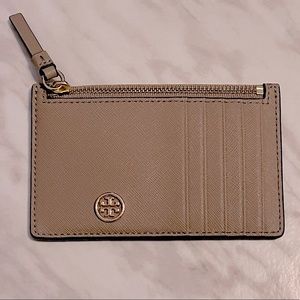 Tory Burch Walker Leather Top Zip Card Case